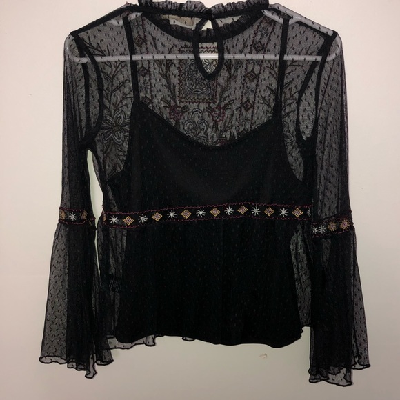 Altar’d State Sheer Embroidered Bell Sleeve Top - Picture 6 of 6